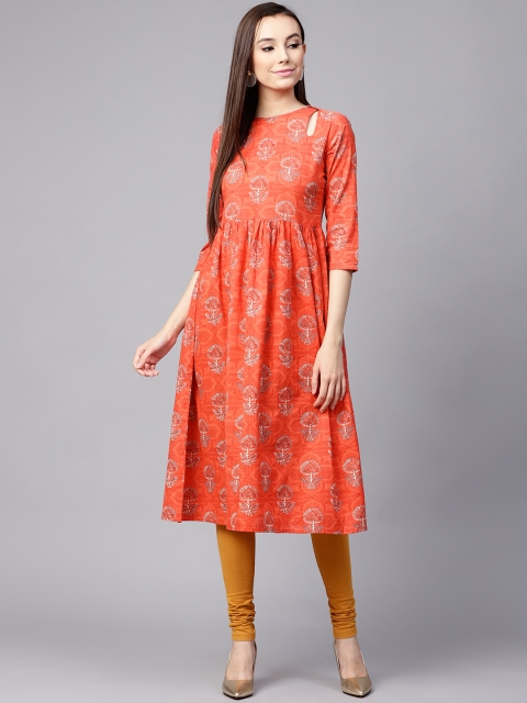 

Nayo Women Orange Printed A-Line Kurta