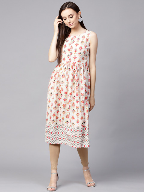 

Nayo Women Off-White & Red Printed A-Line Kurta