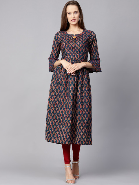 

Nayo Women Navy Blue & Maroon Printed A-Line Kurta