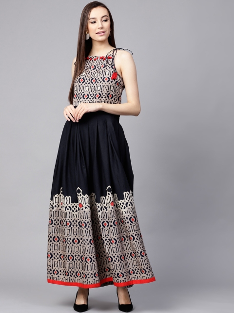 

Nayo Women Navy Blue & Cream-Coloured Printed Anarkali Kurta