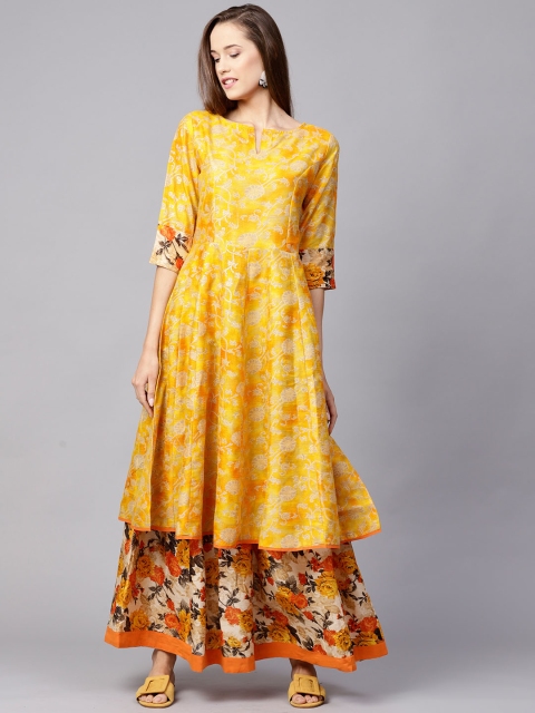 

Nayo Women Yellow & Orange Printed Kurta with Skirt