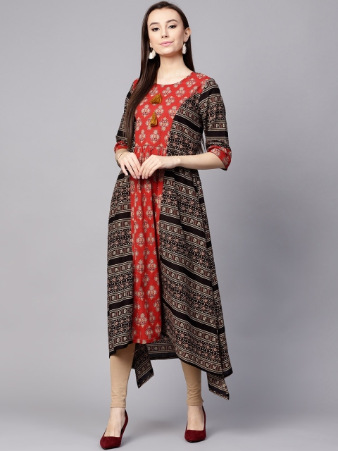 

Nayo Women Red & Black Printed A-Line Kurta