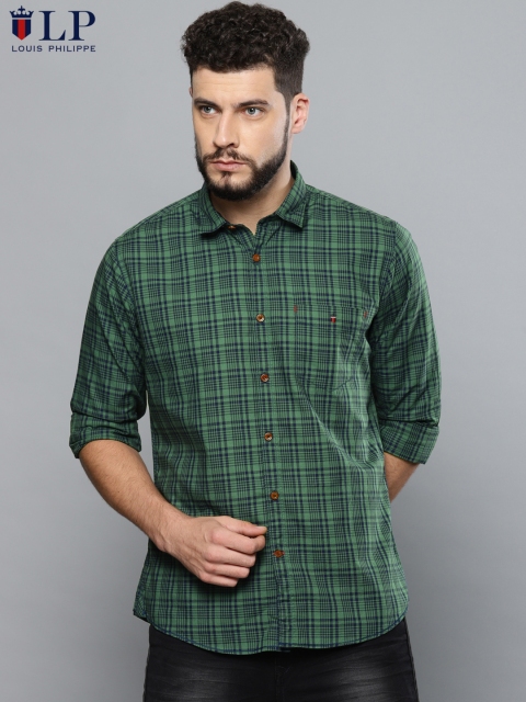 

Louis Philippe Sport Men Green & Navy Blue Slim Fit Checked Casual Shirt