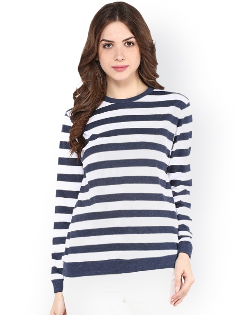 

Pannkh Women Blue & White Striped Sweatshirt