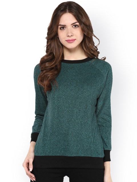 

Pannkh Women Green Solid Sweatshirt