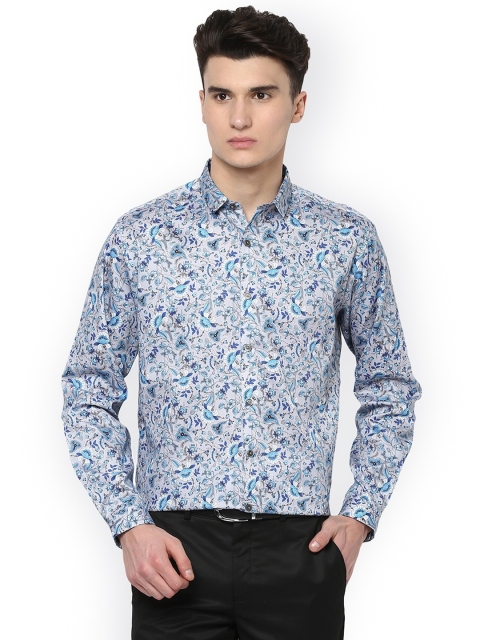 

V Dot Men Grey & Multicoloured Slim Fit Printed Formal Shirt