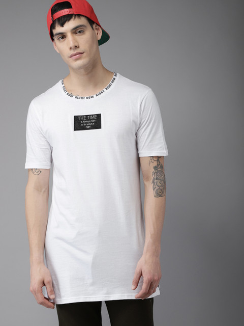 

Moda Rapido Men White Printed Round Neck Longline T-shirt