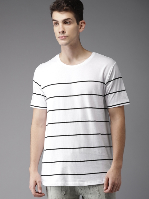 

Moda Rapido Men White & Black Striped Round Neck T-shirt