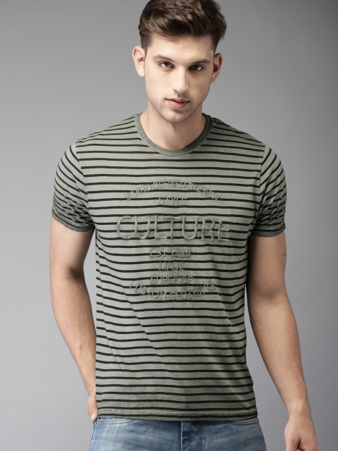 

Moda Rapido Men Grey Striped Round Neck T-shirt