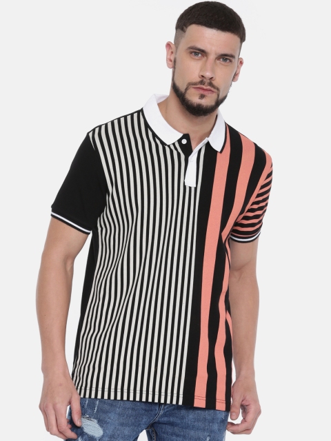 

Moda Rapido Men Black Striped Polo Collar T-shirt