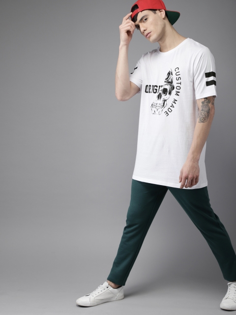 

Moda Rapido Men White Printed Round Neck Longline T-shirt
