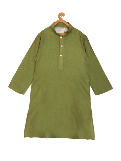 

KISAH Boys Olive Green Solid Silk A-Line Kurta