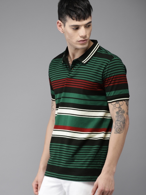 

Moda Rapido Men Black Striped Polo Collar T-shirt