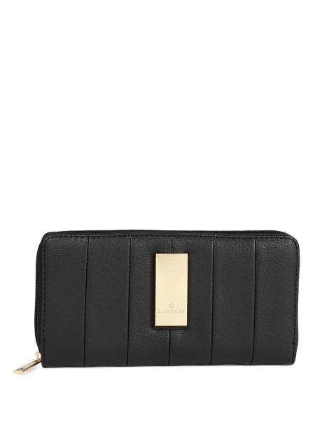 

Caprese Women Black Textured Zip Around Wallet