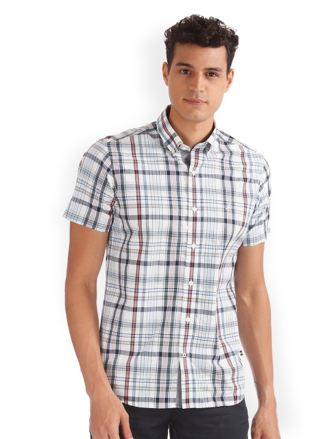 

Nautica Men White & Grey Regular Fit Checked Casual Shirt