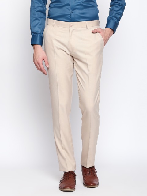 

Solemio Men Beige Slim Fit Solid Formal Trousers