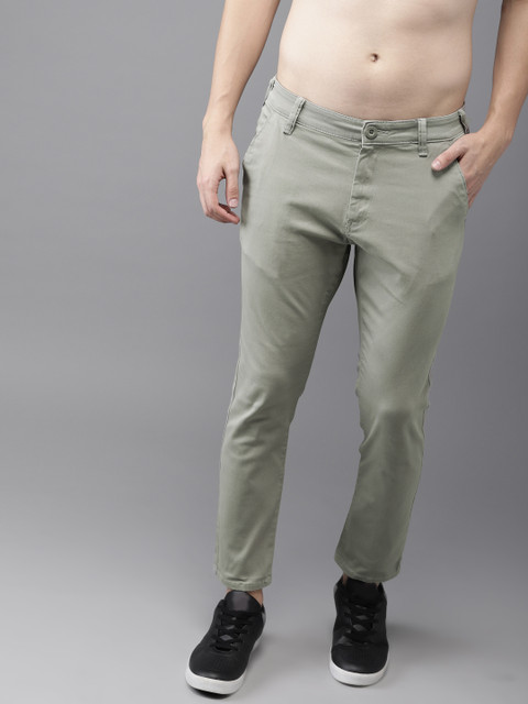 

HERE&NOW Men Grey Slim Fit Solid Cropped Chinos