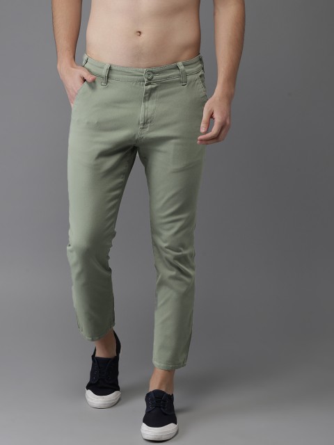

HERE&NOW Men Green Slim Fit Solid Cropped Chinos
