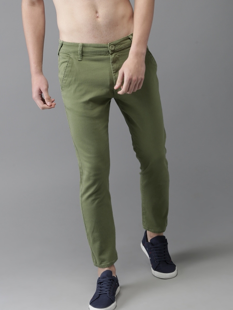 

HERE&NOW Men Green Slim Fit Solid Cropped Chinos
