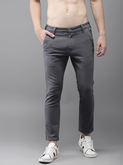 

HERE&NOW Men Grey Slim Fit Solid Cropped Chinos