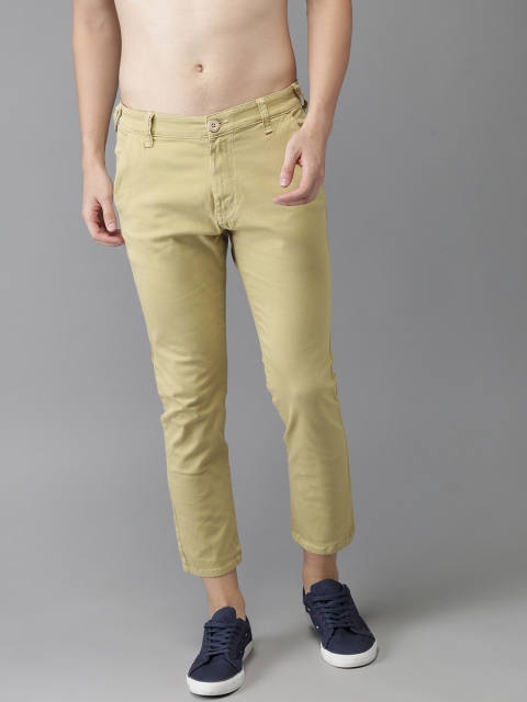 

HERE&NOW Men Khaki Slim Fit Solid Cropped Chinos, Beige