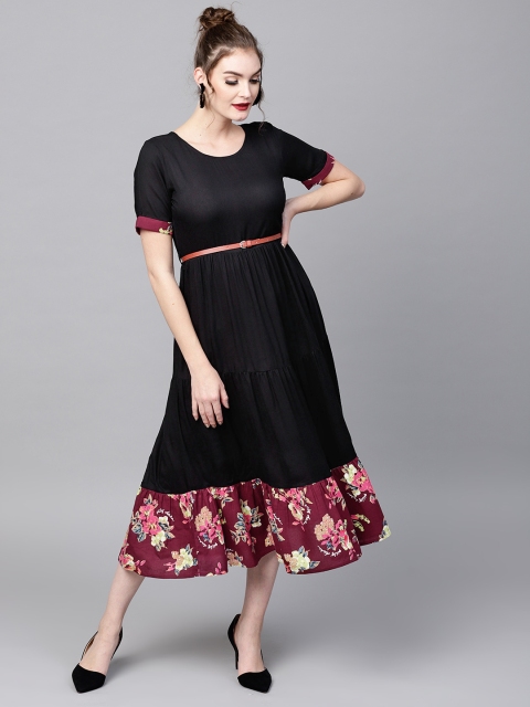 

SASSAFRAS Women Black Solid Layered A-Line Dress