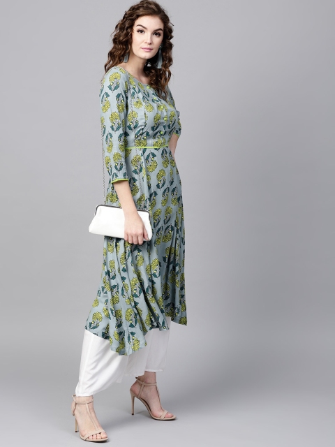 

SASSAFRAS Women Blue & Green Printed Anarkali Kurta