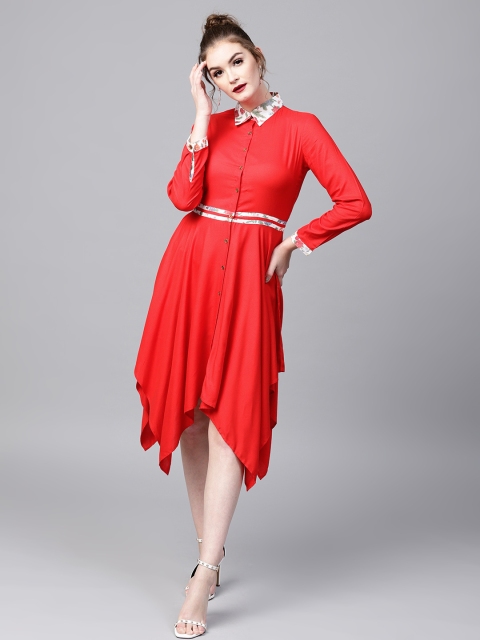 

SASSAFRAS Women Red Solid A-Line Dress