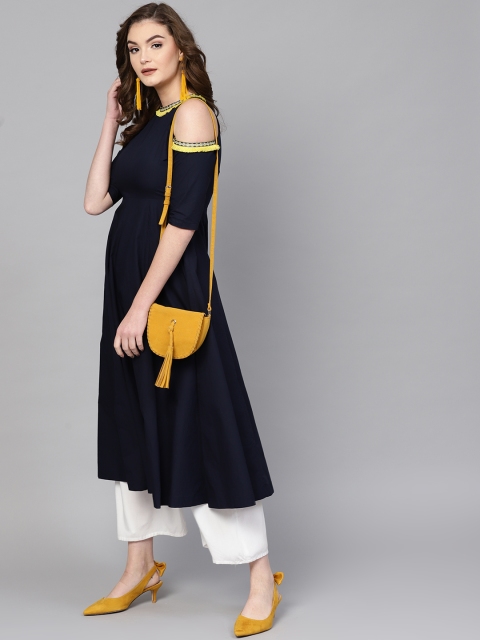 

SASSAFRAS Women Navy Blue Solid A-Line Kurta