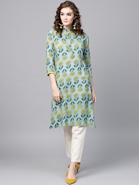 

SASSAFRAS Women Blue & Green Printed Kurta