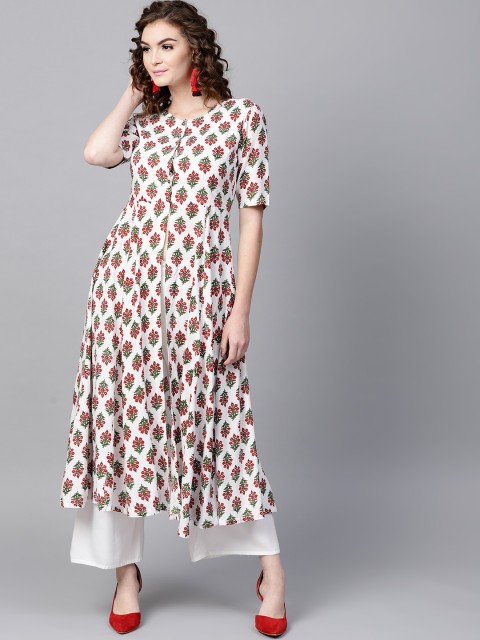 

SASSAFRAS Women White & Red Printed A-Line Kurta