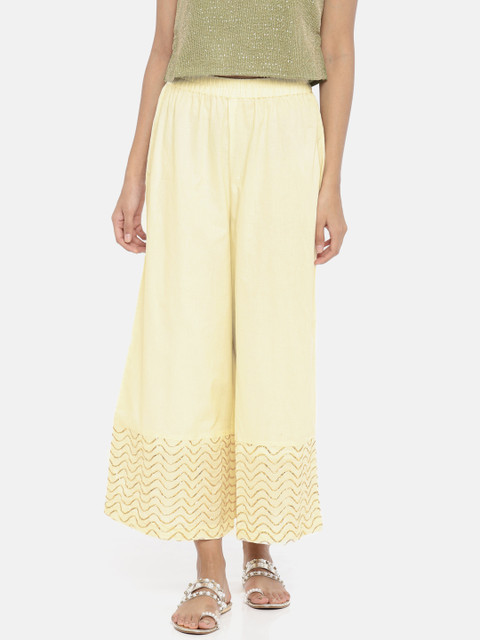 

Colour Me by Melange Women Beige Solid Wide Leg Palazzos