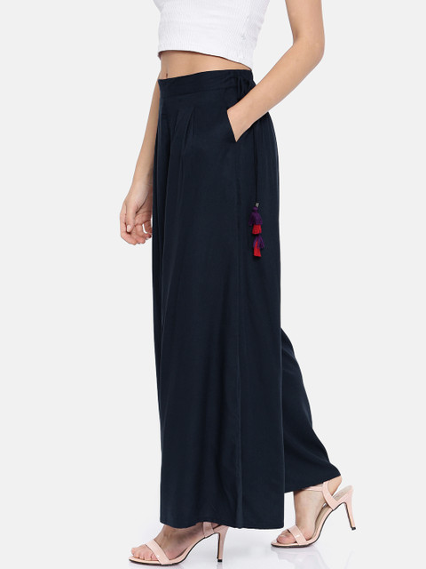 

Colour Me by Melange Women Navy Blue Solid Wide Leg Palazzos