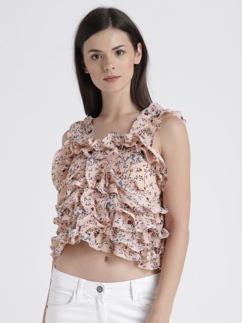 

Splash Women Peach-Coloured Printed Crop Top