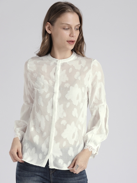 

Splash Women White Self Design Shirt Style Top