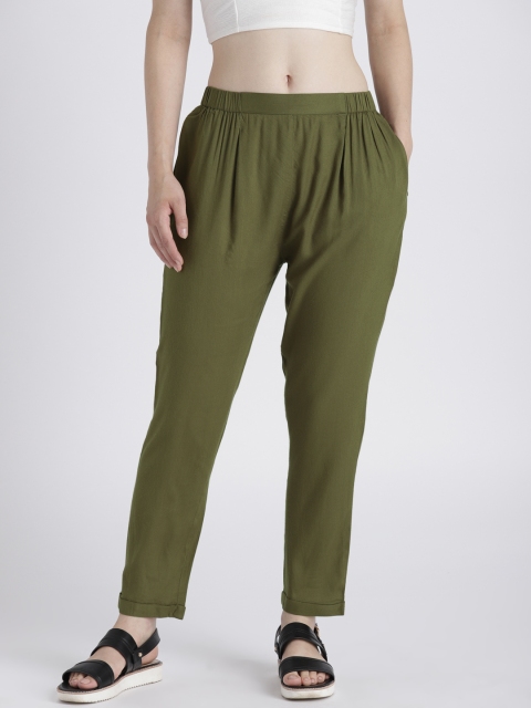 

Splash Women Olive Green Fit Solid Regular Trousers