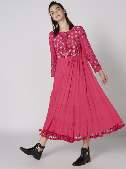 

Splash Women Pink Self Design Maxi Dress