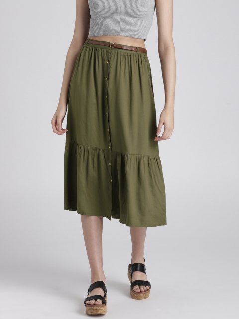 

Splash Women Olive Green A-Line Midi Skirt