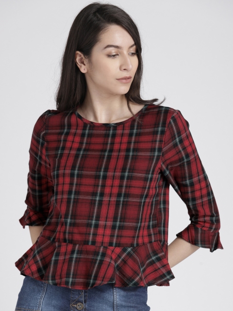 

Splash Women Red Checked Peplum Top
