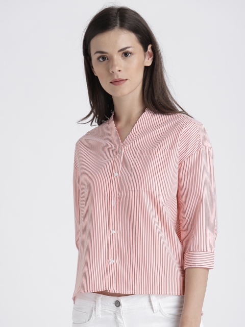 

Splash Women Red & White Regular Fit Striped Casual Shirt