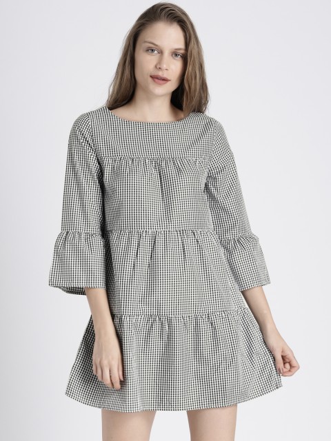 

Splash Women White & Black Checked A-Line Dress