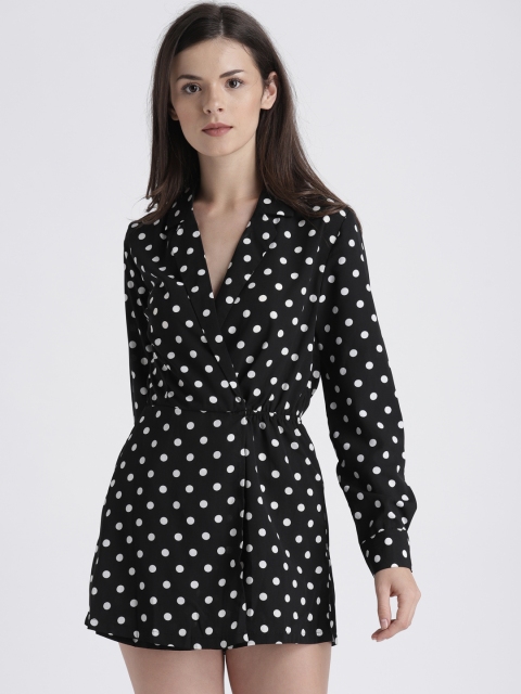 

Splash Women Black & White Geometric Printed Layered Playsuit