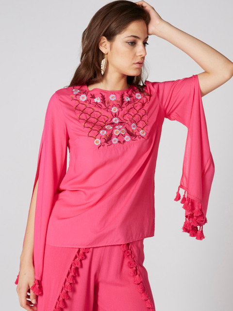 

Splash Women Pink Embroidered Self Design Top
