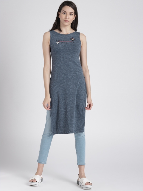 

Splash Women Blue Solid Longline Top