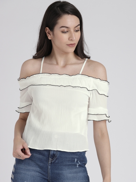 

Splash Women White Solid Bardot Top