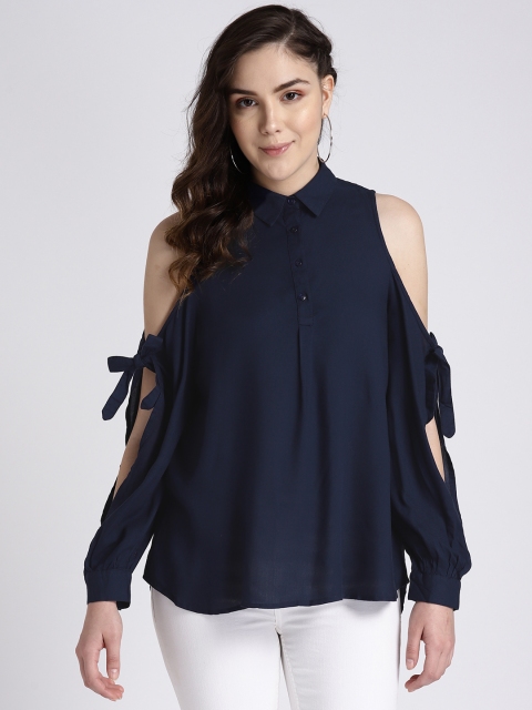 

Splash Women Navy Blue Solid Shirt Style Top