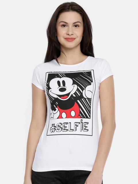 

Splash Women White Printed Round Neck Mickey Mouse T-shirt