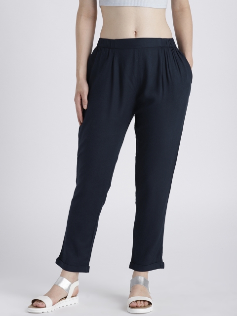 

Splash Women Navy Blue Solid Regular Trousers