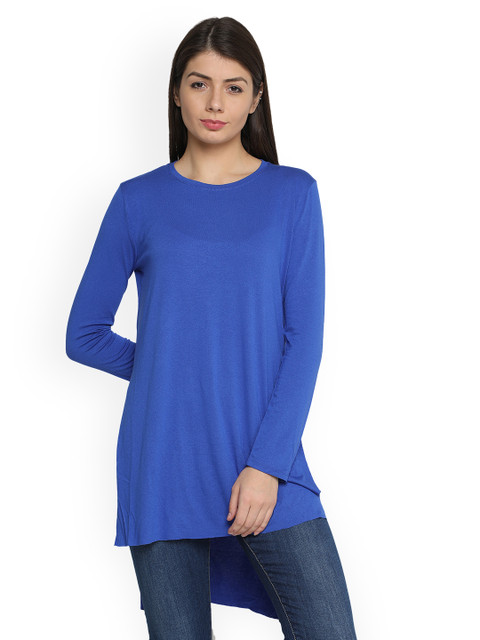 

Splash Women Blue Solid High-Low Top