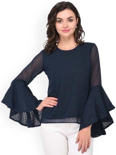 

PURYS Women Navy Blue Self Design Top